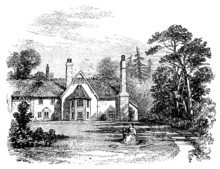 19th Century Engraving Of A Country Manor, UK