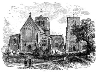 Fototapete - 19th century engraving of Dereham parish church, Norfolk, UK