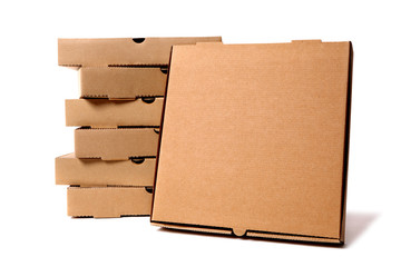 Wall Mural - Stack of brown pizza boxes with display box