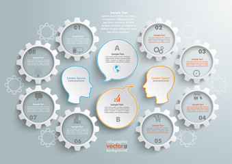 Canvas Print - 8 Gears 2 Heads Speech Infographic