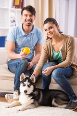 Canvas Print - Couple with dog