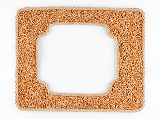 Two frames of the rope with wheat  grain on a white background