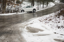 Automobile Slid Off Icy Country Road