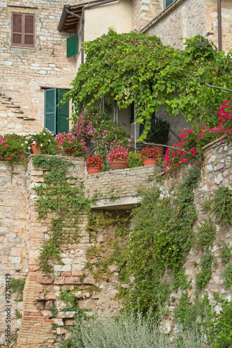 Naklejka - mata magnetyczna na lodówkę Closeup of the old stone house and plants