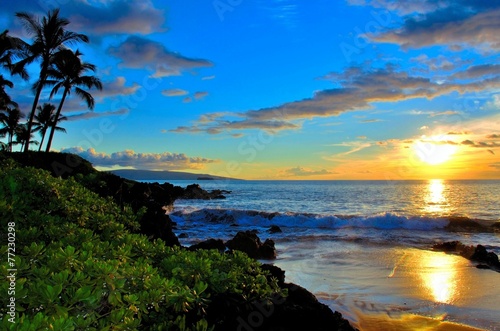 Naklejka - mata magnetyczna na lodówkę Tropical Beach sunset