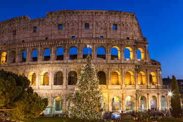 Wall Mural - Colosseum in Rome at Christmas during sunset, Italy