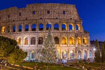 Wall Mural - Colosseum in Rome at Christmas during sunset, Italy