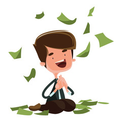 Raining money happy man sitting illustration cartoon character