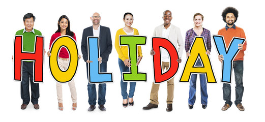 Sticker - Multiethnic Group People Holding Letter Holiday Concept
