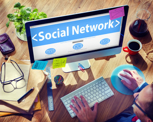 Wall Mural - social network media internet online people sharing concept