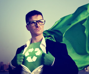 Wall Mural - Superhero Recycling Symbol Outfit Save Concept