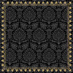 Canvas Print - gold frame on damask background
