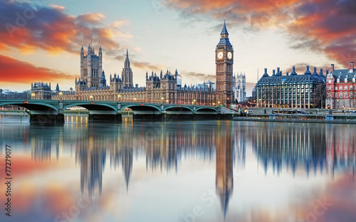 Naklejka - mata magnetyczna na lodówkę London - Big ben and houses of parliament, UK