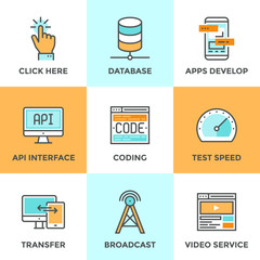 Fototapete - App develop and data technology line icons set