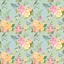 Seamless Flower Background - Shabby Roses - Pattern In Vector