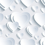 Grey seamless pattern with 3d hearts for Day Valentine