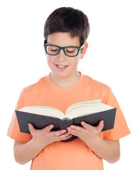 Sticker - Smiling teenage boy of thirteen reading a book