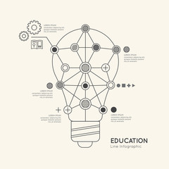 Wall Mural - Flat linear Infographic Education Outline lightbulb Concept.Vect