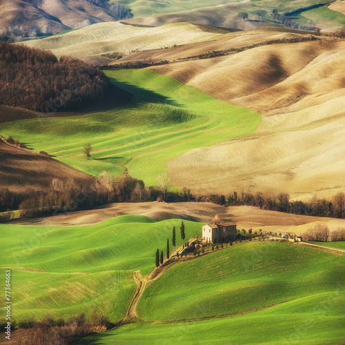 Naklejka na szybę Fantastic scenery painted light in Tuscany with long shadows