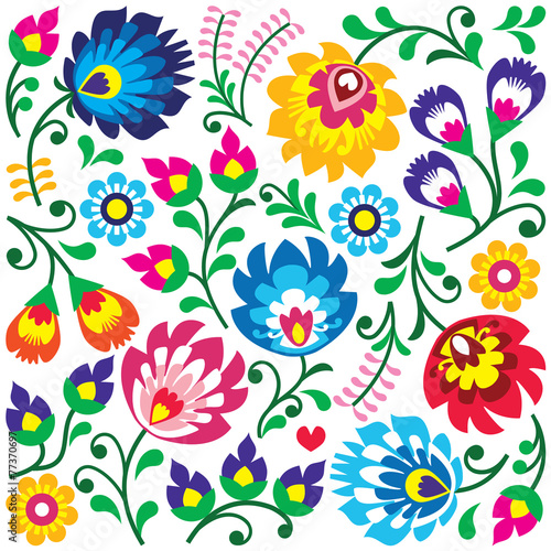 Naklejka dekoracyjna Floral Polish folk art pattern in square - Wycinanki