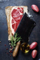 Wall Mural - vintage cleaver and raw beef steak