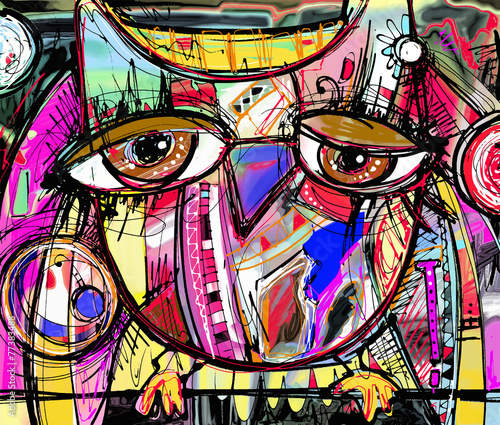 Naklejka - mata magnetyczna na lodówkę abstract digital painting artwork of doodle owl