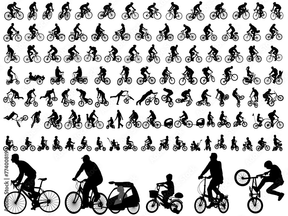 106 high quality bicyclists silhouettes - vector - obrazy, fototapety, plakaty 