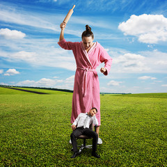 Canvas Print - woman with rolling pin screaming