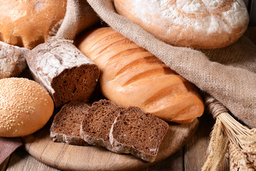 Different bread on table close-up