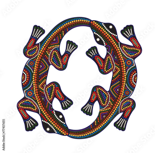 Naklejka - mata magnetyczna na lodówkę Vector Print traditional African ethnic ornament with two lizard
