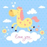 Fototapeta Dinusie - valentine day love pony vector card