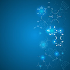 chemical gradient background with organic and dna molecules