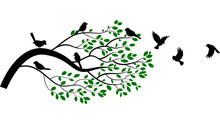 Illustration Of Tree Branch With Bird Silhouette