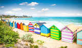 Fototapeta  - Beautiful Bathing houses on white sandy beach at Brighton beach,