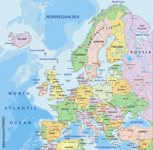 Fototapeta do kuchni Europe - Highly detailed editable political map.