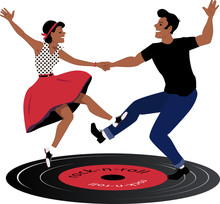 Rockabilly Couple Dancing On A Vinyl Record