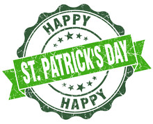 Happy St Patrick's Day Green Vintage Seal Isolated On White