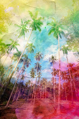 Wall Mural - watercolor retro palm grove