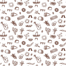 Mexican Sign And Symbols Doodles Hand Drawn Pattern