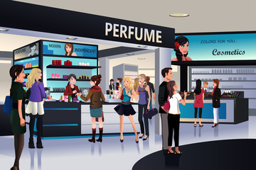 Poster - Shoppers shopping for cosmetic in a department store