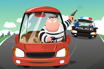 Poster - Police chasing criminals in a car on the highway