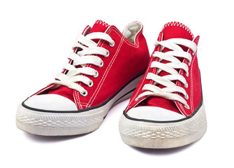 vintage red shoes on white background