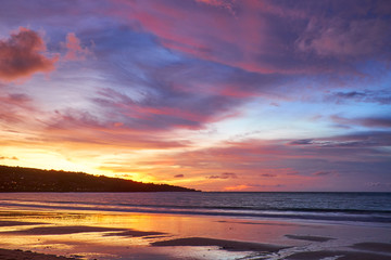 sand and beach with sunset