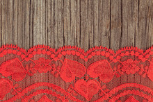 Red Lace Pattern Texture On Wooden Background