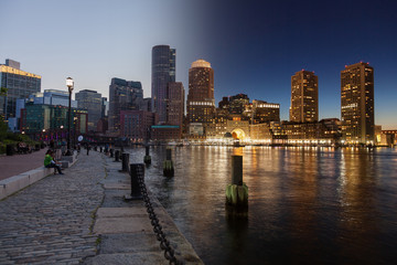 Wall Mural - Boston skyline day to night montage - Massachusetts - USA - Unit