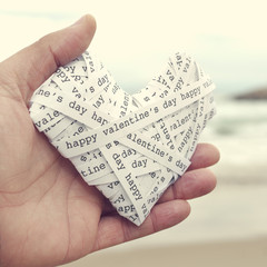 Canvas Print - heart made-up with paper strips with the text happy valentines d