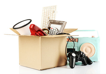 Box of unwanted stuff isolated on white