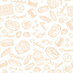 Vector pattern with hand drawn confection on white color