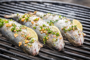 Wall Mural - Baked fish with lemon and spices