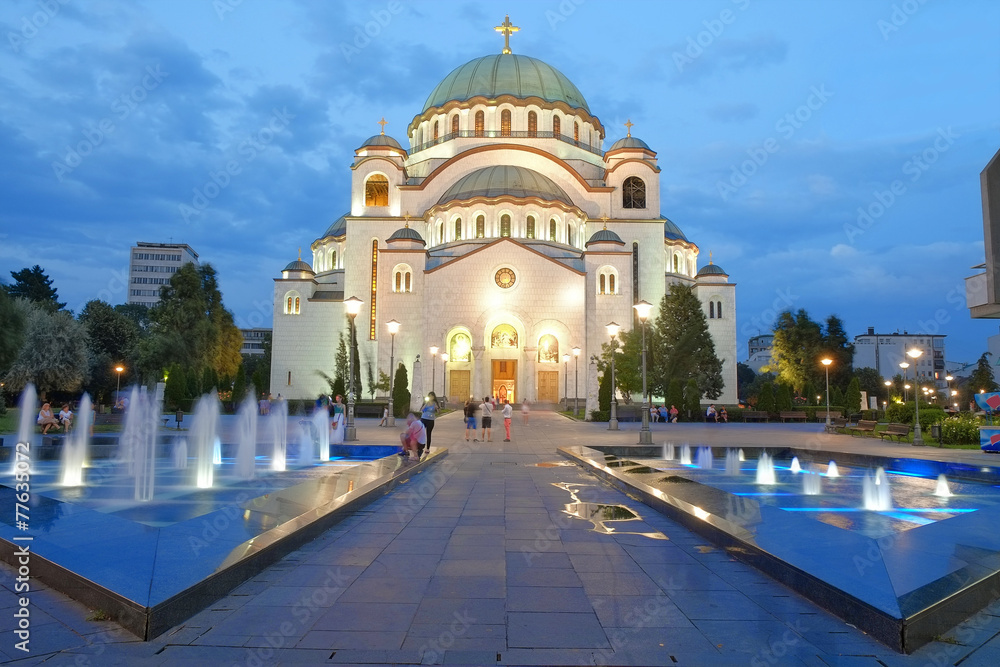 Obraz na płótnie Cathedral Of St. Sava In Belgrade At Evening, Serbia w salonie